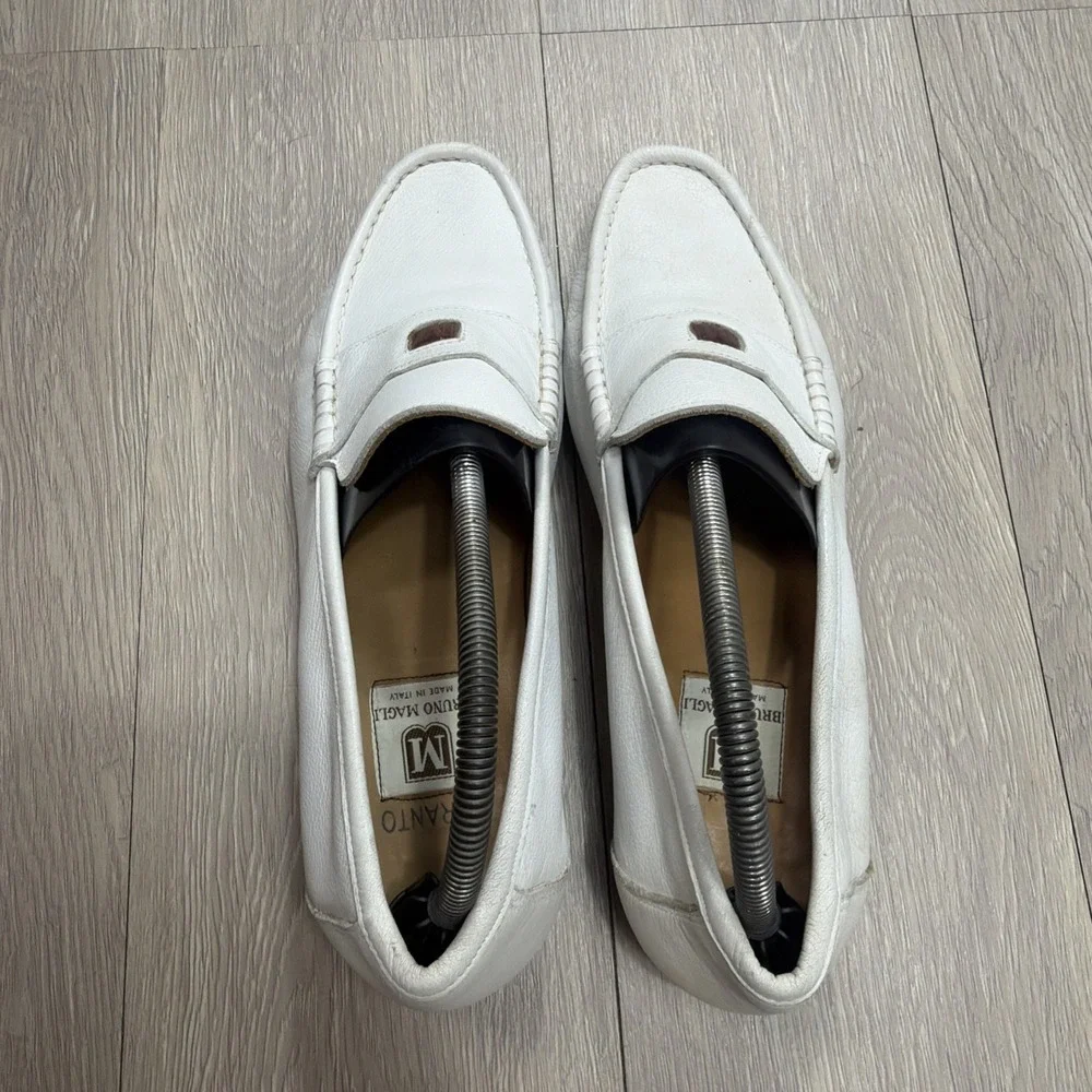 BRUNO MAGLI Mens 10 M Slip On Penny Loafers Ivory Leather Hand-Made Italy Shoes